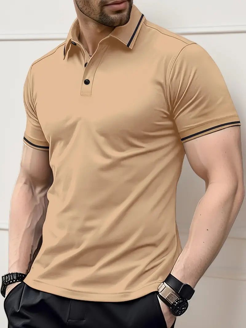 Oddychający T-shirt Golfowy Regular Fit z Guzikami do Ćwierć Długości Męski | Idealny na lato