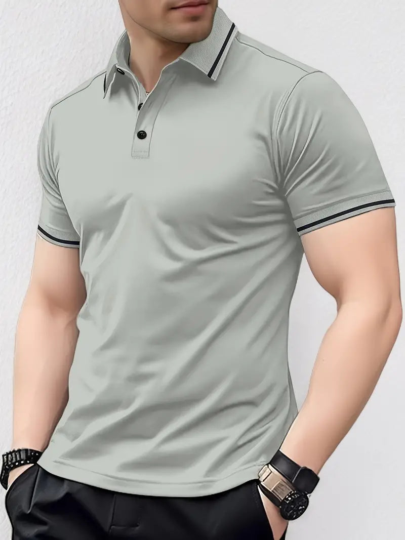 Oddychający T-shirt Golfowy Regular Fit z Guzikami do Ćwierć Długości Męski | Idealny na lato